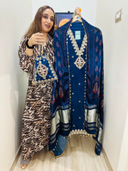 UNSTITCHED PURE RUSSIAN SILK SUITS WITH AJRAK GAJJI DUPATTAS WITH POTLIS