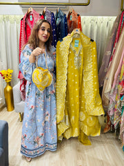 UNSTITCHED PURE GEORGETTE BANARSI WEAVING HANDWORK SUITS WITH POTLIS