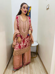 stitched pure TISSUE SILK PARSI WORK SUITS