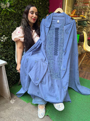 UNSTITCHED PURE MULMUL FINE THREAD WORK SUITS.