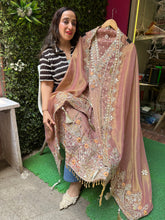 UNSTITCHED PURE TISSUE BANARSI HANDWORK SUITS.
