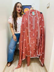 UNSTITCHED PURE MULMUL CHANDERI RESHAM WORK SUITS.
