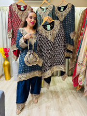 STITCHED PURE GAJJI SILK AJRAK PRINTING CHOGA SETS WITH POTLIS
