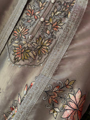 UNSTITCHED PURE TISSUE ORGANZA HANDWORK SUITS.