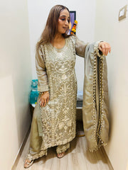 STITCHED PURE SHIMMER SILK SUITS WITH CUTDANA AND RESHAM THREAD WORK