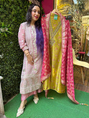 Unstitched Shimmer Silk Nalki Handwork Suits