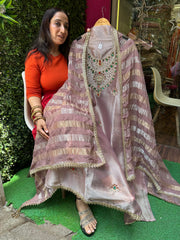 UNSTITCHED PURE TISSUE ORGANZA STONE WORK SUITS.
