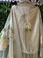 UNSTITCHED PURE SILK BROCADE HANDPAINTED SUITS.
