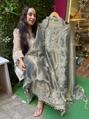 UNSTITCHED PURE CRUSH SILK MIRROR WORK ANTIQUE WORK SUITS.