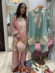 STITCHED CRUSHED SILK LEATHER WORK SIPPI WORK SETS.