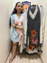 UNSTITCHED PURE SOFT COTTON POLKA DOT APPLIQUE WORK SUITS.
