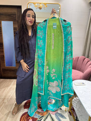 UNSTITCHED PURE CREPE SUITS WITH SIPPI AND PANI SEQUENCE HANDWORK.