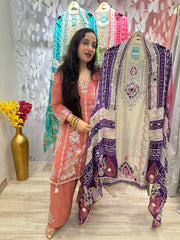 UNSTITCHED PURE TISSUE ORGANZA HANDWORK SUITS.