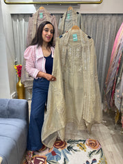 UNSTITCHED PURE CRUSH TISSUE DABKA ANTIQUE WORK SUITS.