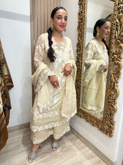 STITCHED PURE MULMUL CHANDERI CUTWORK SUITS.
