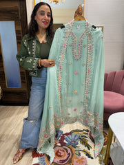 UNSTITCHED PURE SOFT ORGANZA HANDWORK SUITS.