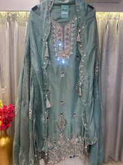 UNSTITCHED PURE TISSUE ORGANZA HANDWORK SUITS.