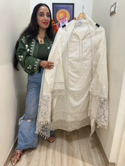 UNSTITCHED PURE SOFT COTTON LACES AND RESHAM WORK SUITS.