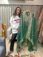 UNSTITCHED PURE SHIMMER SILK HANDWORK SUITS.