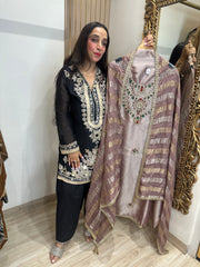 UNSTITCHED PURE TISSUE ORGANZA STONE WORK SUITS.