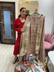 UNSTITCHED PURE CRUSH TISSUE SILK HANDWORK SUITS.