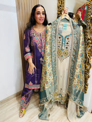UNSTITCHED PURE TISSUE ORGANZA HANDWORK SUITS.
