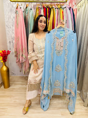 UNSTITCHED PURE SOFT ORGANZA HANDWORK SUITS.