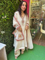 Stitched PURE MULMUL CHANDERI HANDWORK SUITS.