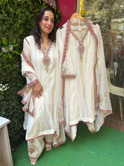 Stitched PURE MULMUL CHANDERI HANDWORK SUITS.