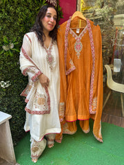 Stitched PURE MULMUL CHANDERI HANDWORK SUITS.