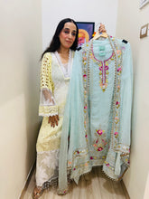 UNSTITCHED PURE SOFT ORGANZA HANDWORK SUITS.