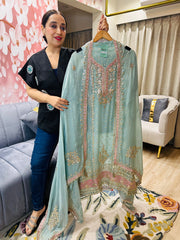 UNSTITCHED PURE ORGANZA HANDWORK SUITS.