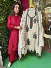 Unstitched PURE DESIGNER MULMUL HANDWORK SUITS.