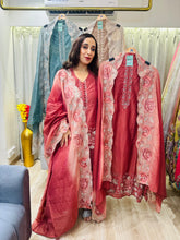 UNSTITCHED PURE MULMUL KASHMIRI WORK INSPIRED SUITS.