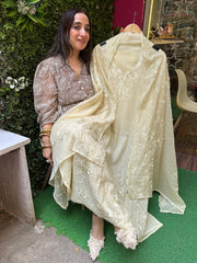 Unstitched PURE MULMUL CHANDERI RESHAM WORK SUITS.