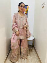 STITCHED PURE TISSUE SILK SHARARA SETS.