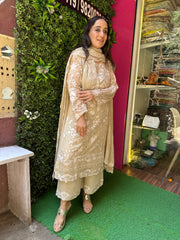 STITCHED PURE MULMUL CHANDERI HANDWORK SUITS.