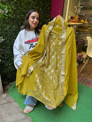 Unstitched PURE MULMUL CHANDERI GOTTA WORK SUITS.