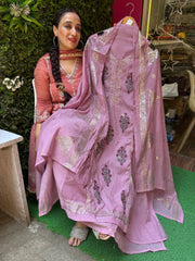 UNSTITCHED PURE MULMUL CHANDERI PITA WORK SUITS