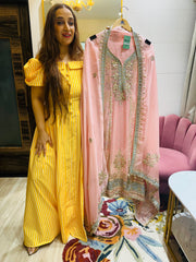 UNSTITCHED PURE TISSUE BANARSI HANDWORK SUITS.
