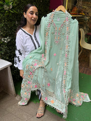 Unstitched pure SOFT ORGANZA HANDWORK SUITS.