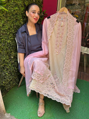UNSTITCHED PURE MULMUL CHANDERI HANDWORK SUITS.
