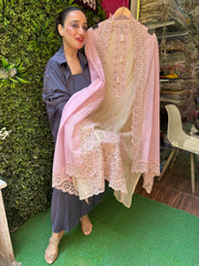 UNSTITCHED PURE MULMUL CHANDERI HANDWORK SUITS.