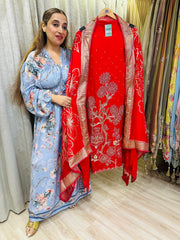 UNSTITCHED PURE SATIN SILK HANDWORK THE GHADOLI SUIT.