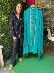 UNSTITCHED PURE GEORGETTE LUCKNOWI WORK PEARL HANDWORK SUITS.
