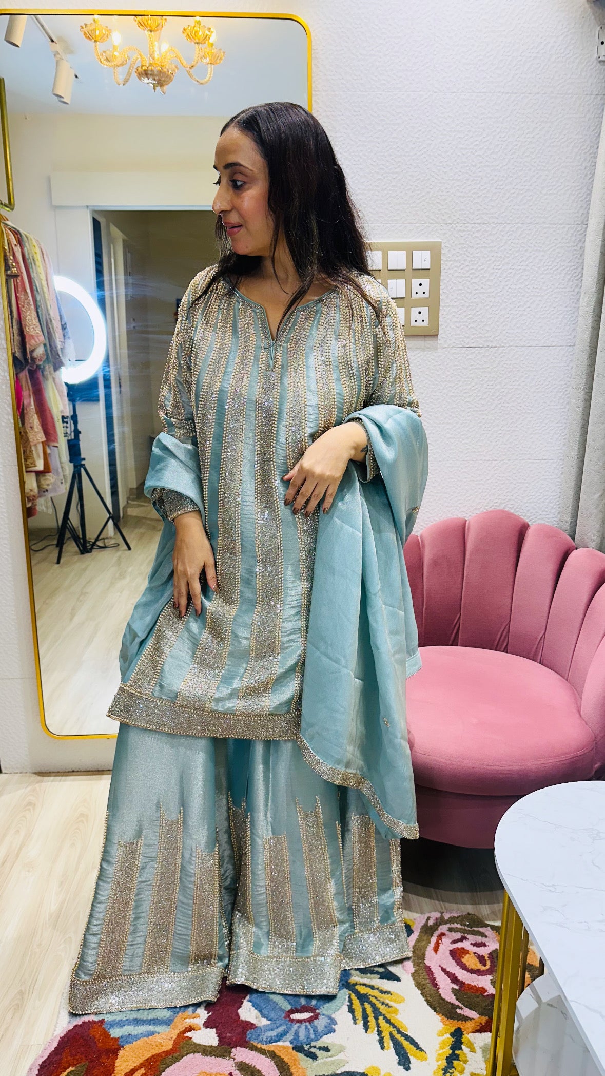 STITCHED PURE TISSUE ORGANZA SHARARA SETS.