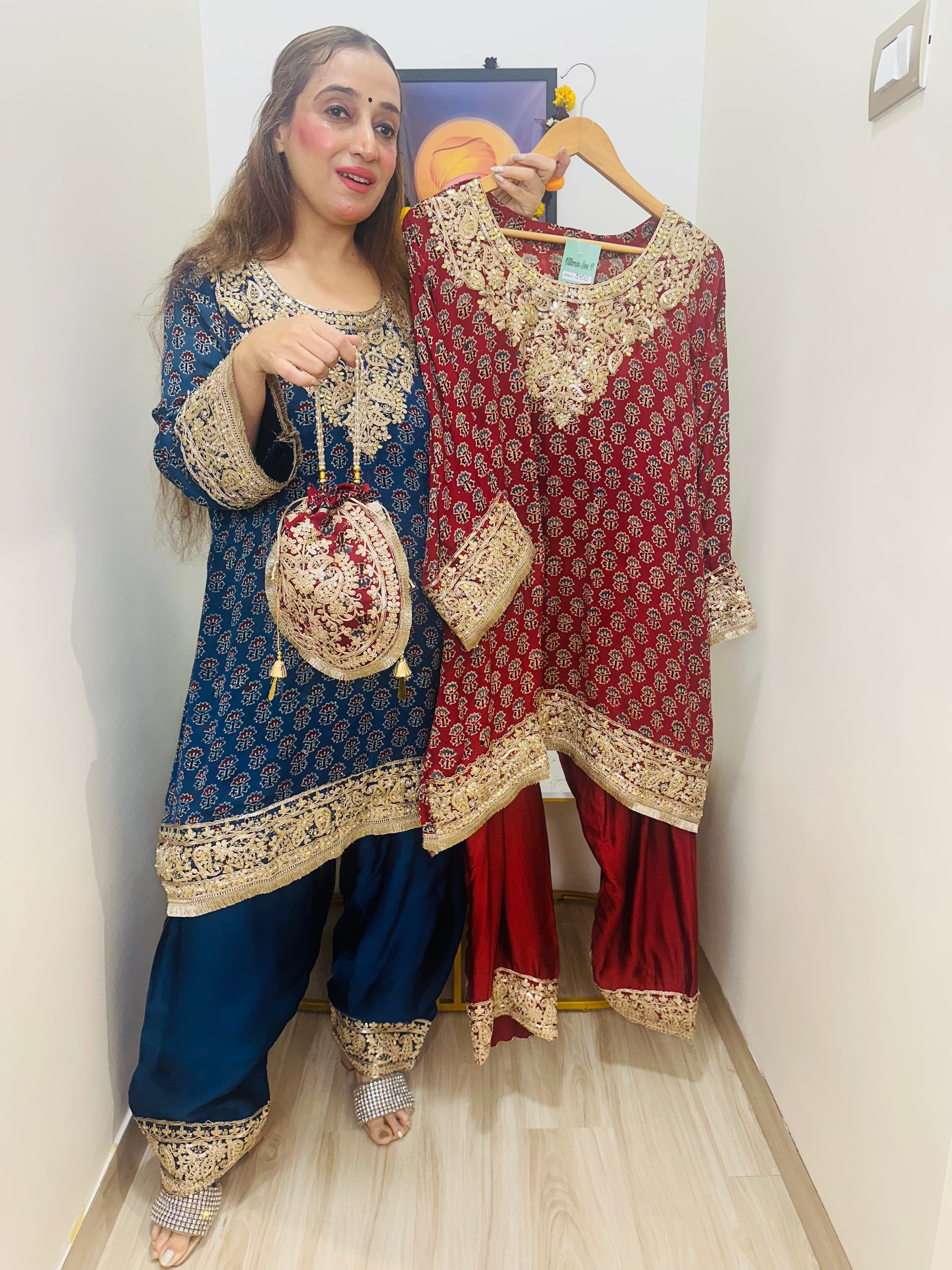 Stitched Ajrak CHOGA SETS WITH POTLIS
