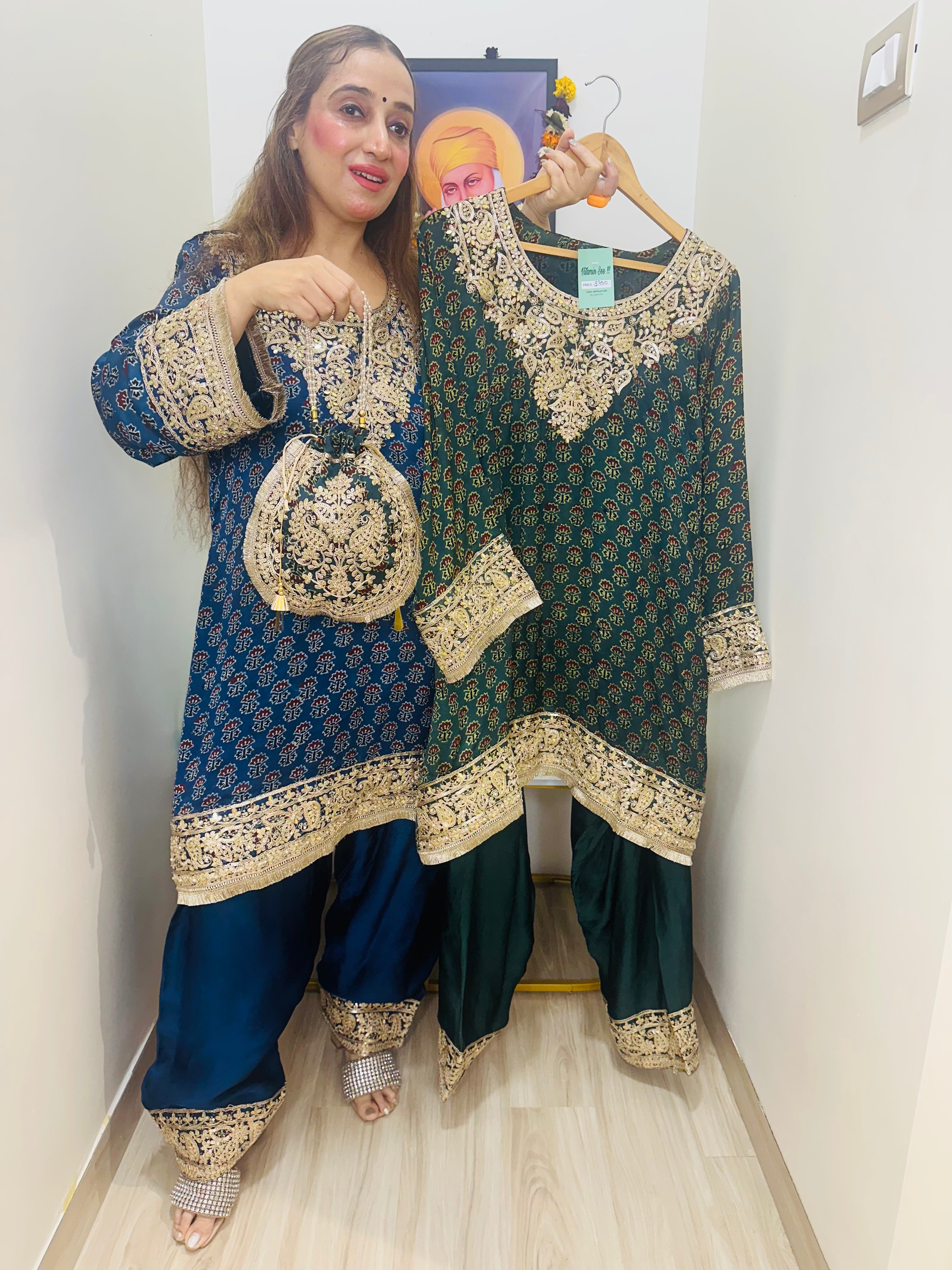 Stitched Ajrak CHOGA SETS WITH POTLIS