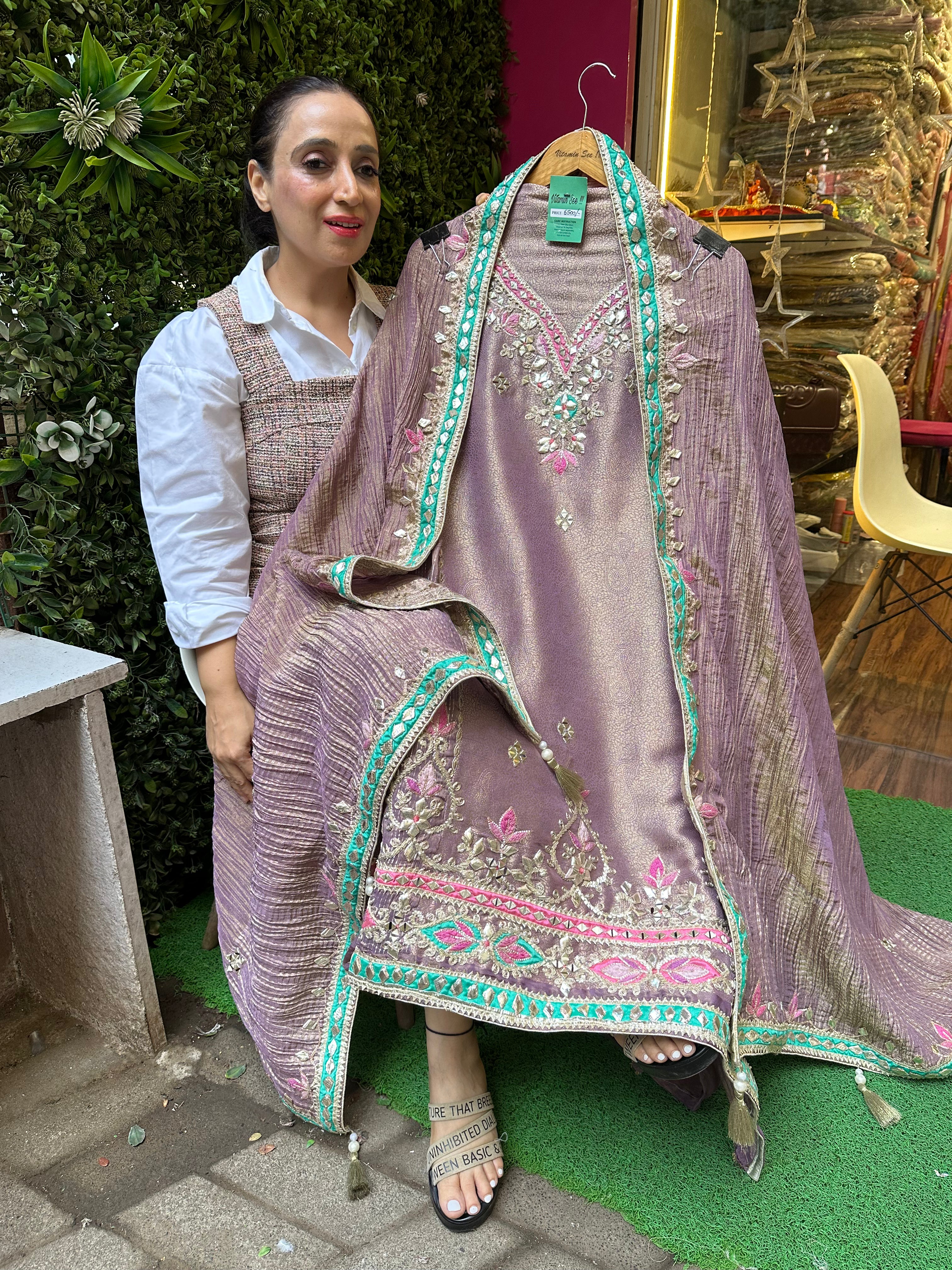 UNSTITCHED PURE TISSUE ORGANZA HANDWORK SUITS.