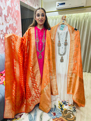 UNSTITCHED SILK KUNDAN WORK SUITS WITH BANARSI DUPATTAS.